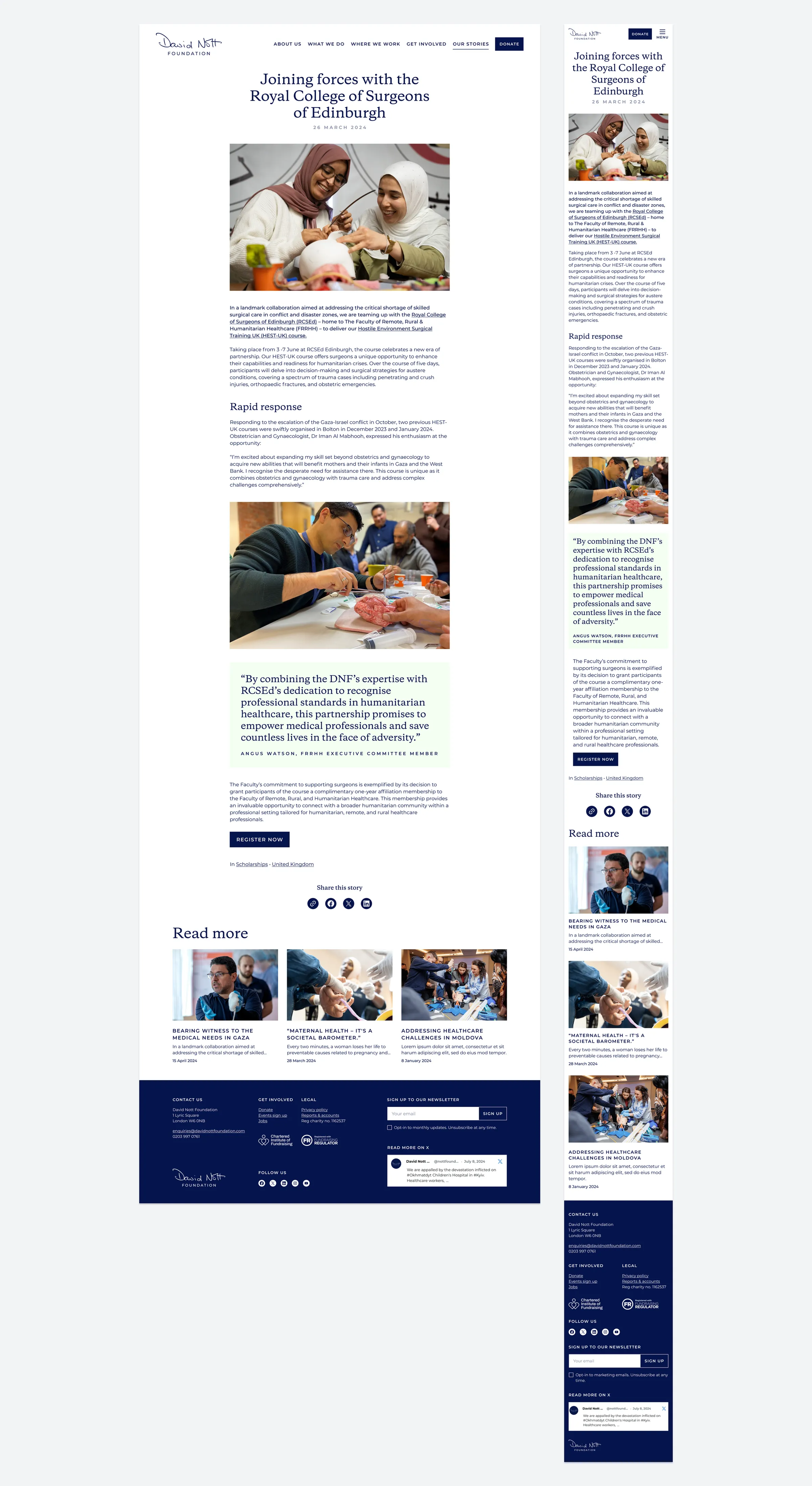 Article page on desktop and mobile: ‘Joining forces with the Royal College of Surgeons of Edinburgh’