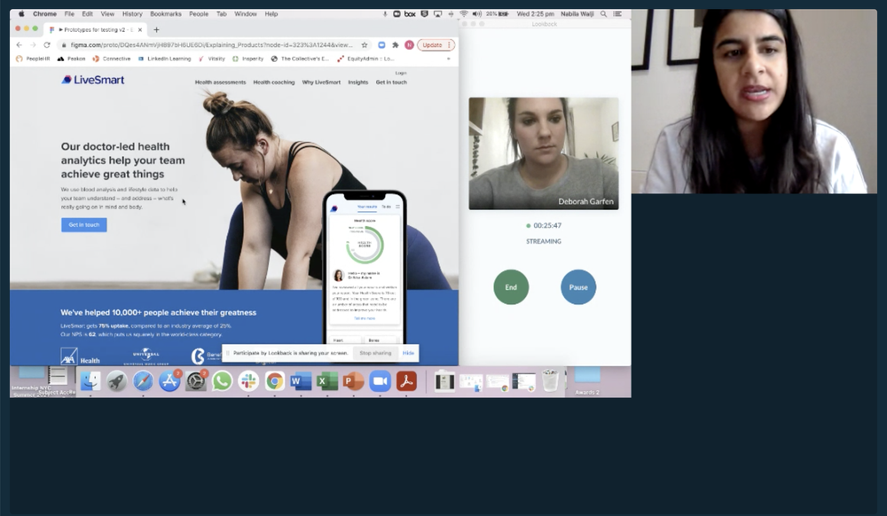 Remote usability test of the LiveSmart website, with the participant on video